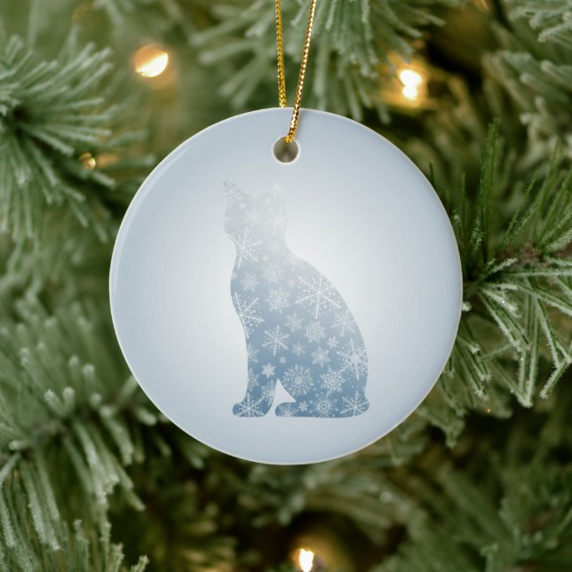 Snöflinga Katt Jul Vinter Katt Silhuett  Julgransprydnad Keramik (Träd)