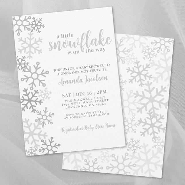 Snöflinga Könsneutral Vinterbebisdusch Inbjudningar (Snowflake Winter Baby Shower Invitation)