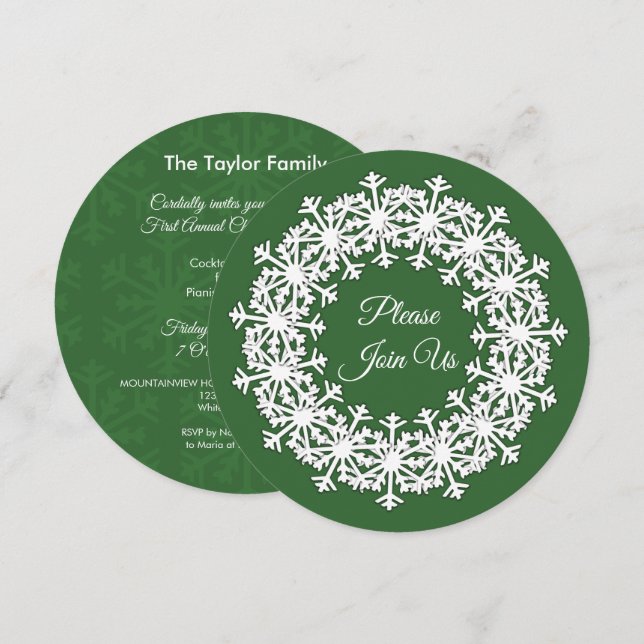 Snöflinga Krans Grön Inbjudningar (Fram/baksida)