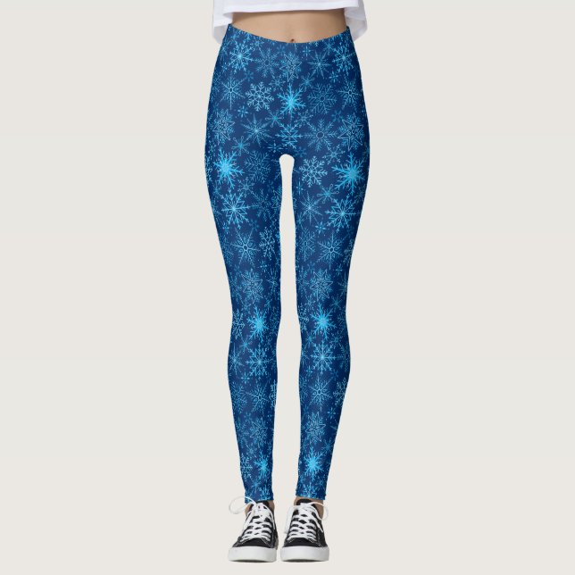 Snöflinga mönster Blue D Blue BG Leggings (Framsida)
