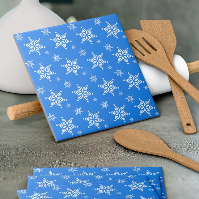 Snöflinga Mönster, Vit Snöflingor, Snö, Blått Kakelplatta (Skapare uppladdad)