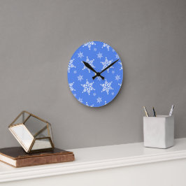Snöflinga Mönster, Vit Snöflingor, Snö, Blått Rund Klocka