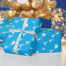 Snöflinga och tomte med släde på BLÅTT Presentpapper