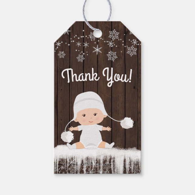 Snöflinga presentkort till baby shower presentetikett (Framsidan)
