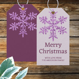 Snöflinga Purple Glam Vackert färgad jul Presentetikett
