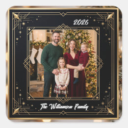 Snöflinga ram familjefoto julsticker fyrkantigt klistermärke