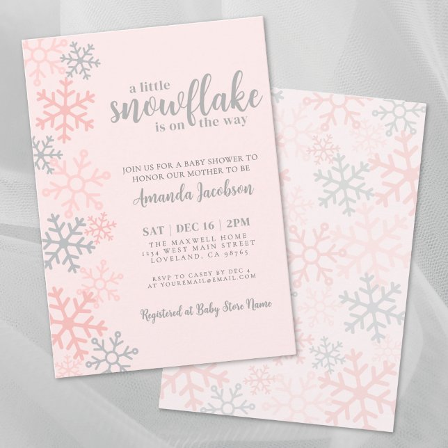 Snöflinga Rosa Vinter Bebis Shower Inbjudningar (Snowflake Pink Winter Baby Shower Invitation)