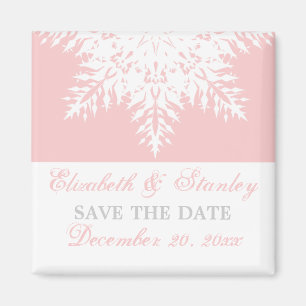 Snöflinga rosa vinterbröllop Save the Date Magnet