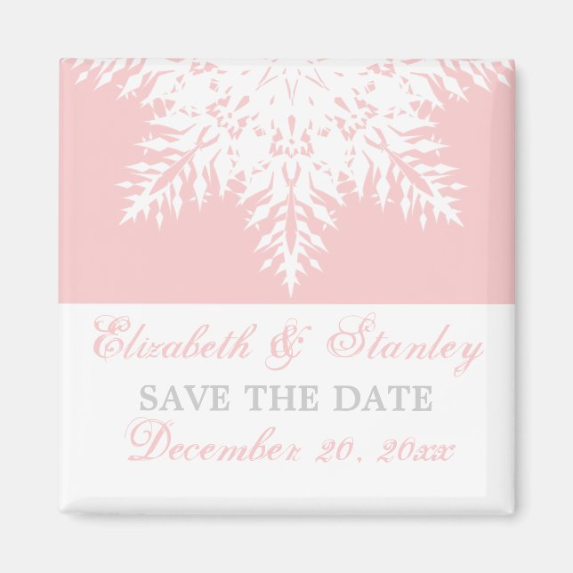 Snöflinga rosa vinterbröllop Save the Date Magnet (Framsidan)