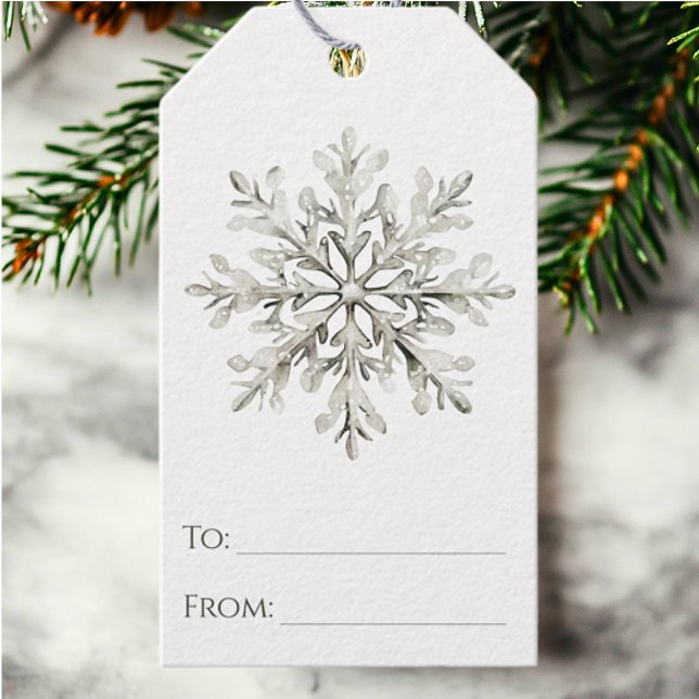 Snöflinga Rustik Akvarell Minimalistisk Jul Presentetikett (Skapare uppladdad)