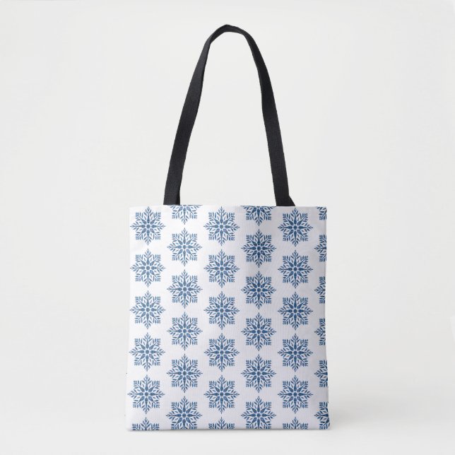 Snöflinga Rutmönster Blå Holiday Tote Bag Tygkasse (Framsida)
