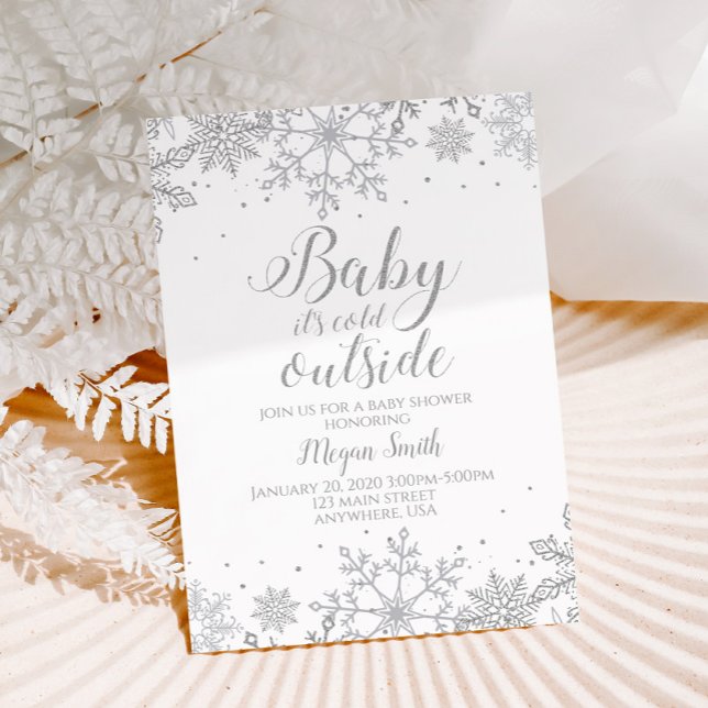 Snöflinga Silver Glitter Baby Shower Inbjudningar (Skapare uppladdad)