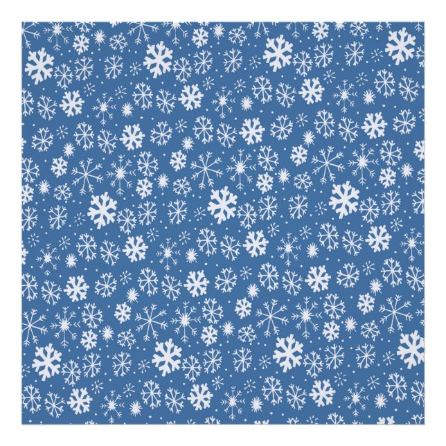 Snöflinga Snöstorm Med Himmelblå Bakgrund Fototryck (Framsidan)