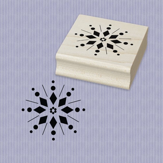 Snöflinga stjärnknall Träkonststämpel Stämpel (Wood Stamp with Starburst Snowflake Design.)