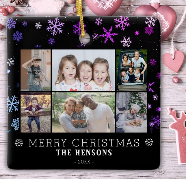 Snöflinga Svart Jul Familj 6 Foto Collage Julgransprydnad Keramik (Skapare uppladdad)