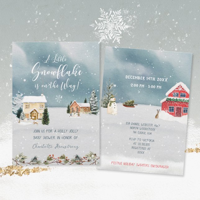 Snöflinga Vinter Värld Vattenfärg Bebis Shower Inbjudningar (Snowflake Winter Wonderland Watercolor Baby Shower Invitation ©Susanne Sachers Sunny Mind Design 🌞)
