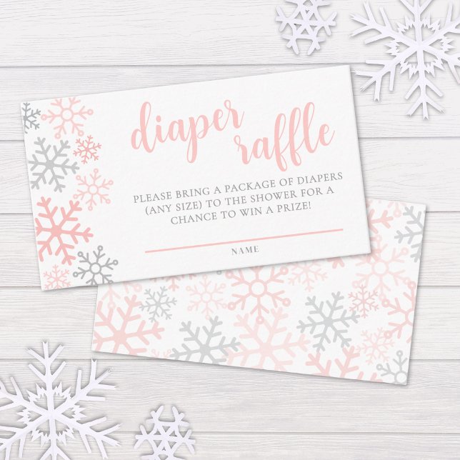 Snöflinga Vinterflicka Baby Shower Blöja Lotteri Tilläggskort (Snowflake Winter Girl Baby Shower Diaper Raffle Enclosure Card)