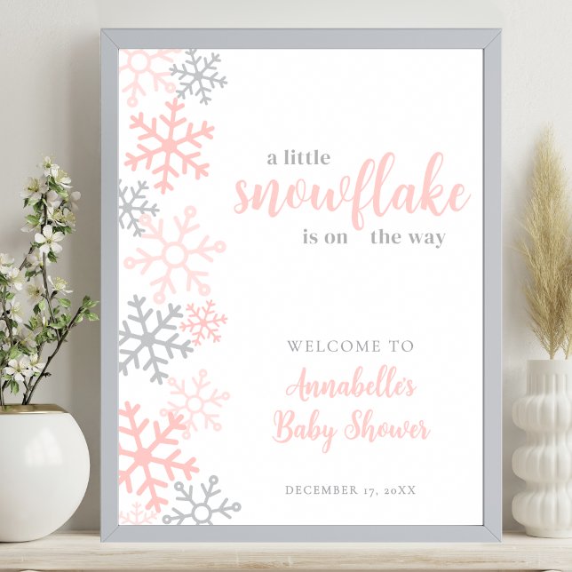 Snöflinga Vinterflicka Bebisshower Välkomstskylt Poster (Snowflake Winter Girl Baby Shower Welcome Sign)