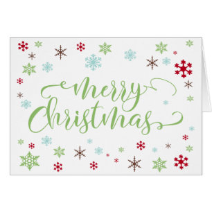 Snöflinga Whimsy, Äpplegrön God Jul Typografi Hälsningskort