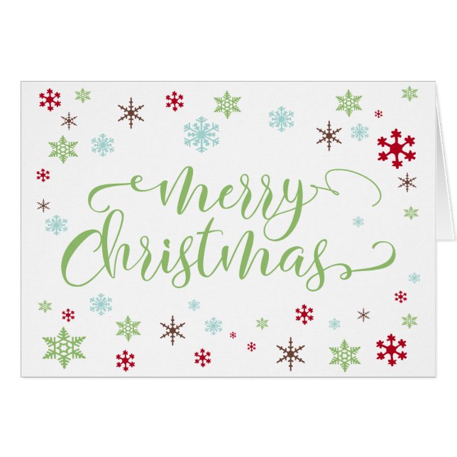 Snöflinga Whimsy, Äpplegrön God Jul Typografi Hälsningskort (Framsidan Horizontal)