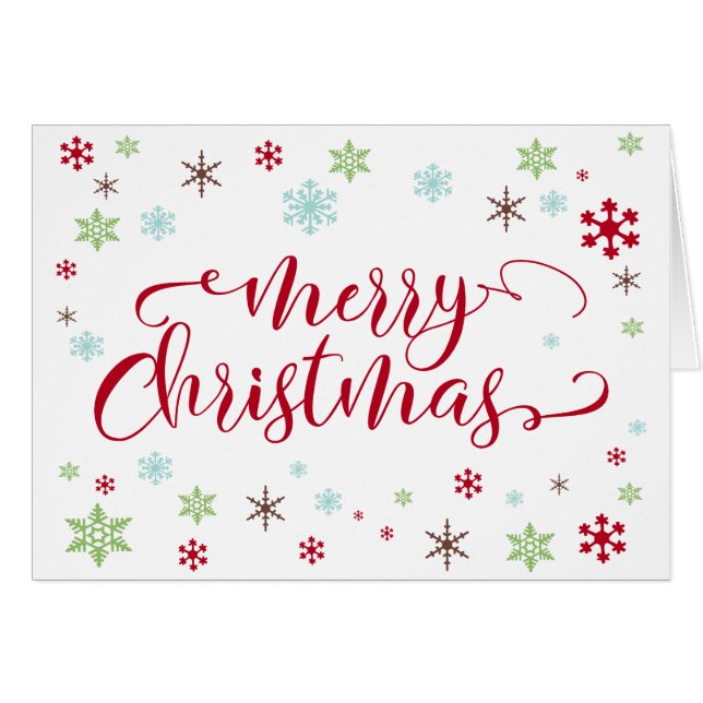 Snöflinga Whimsy, Ljusröd Glad Jul Typografi Hälsningskort (Framsidan Horizontal)
