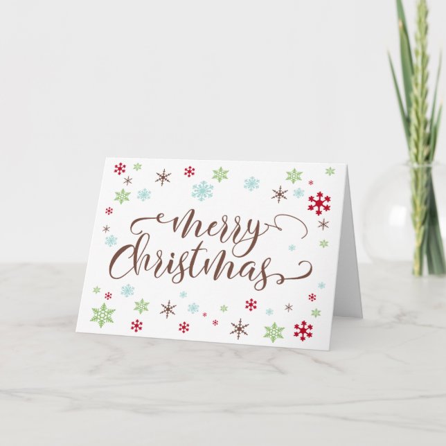 Snöflinga Whimsy, Varm Brun God Jul Typografi Helgkort (Framsida)