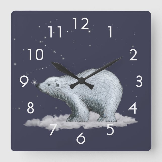 Snöflingan Polar Bear Clock Fyrkantig Klocka (Framsida)