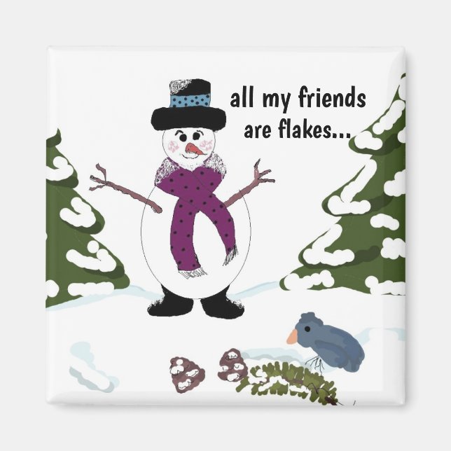Snöflingan Snömannen Rolig Magnet (Framsidan)