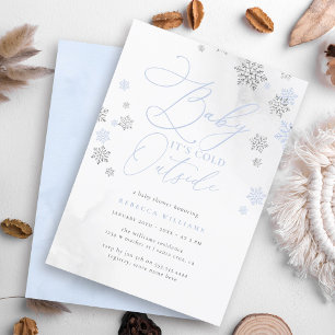 Snöflingblått och Silver Glitter, babyskor Inbjudningar