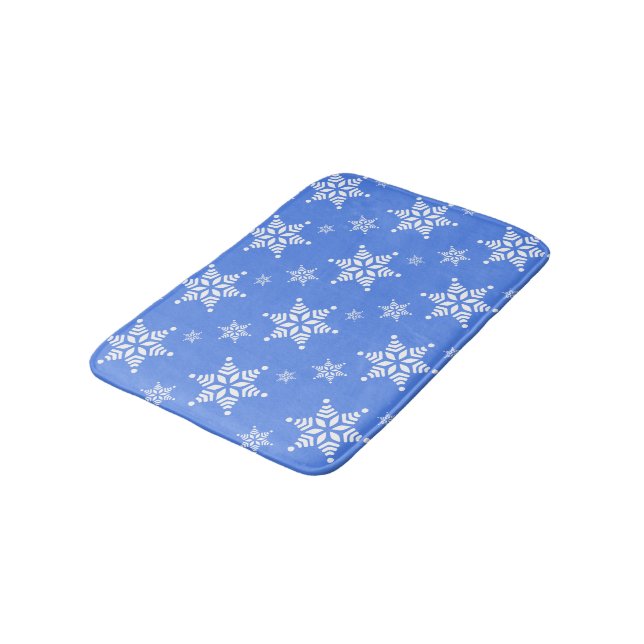 Snöflingemönster, Vita snöflingor, Snö, Blå Badrumsmatta (Vinklad)