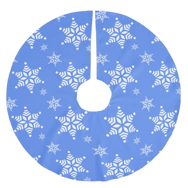 Snöflingemönster, Vita snöflingor, Snö, Blå Julgransmatta Borstad Polyester (Framsidan)