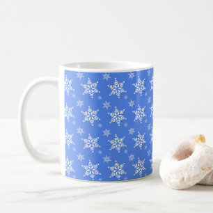 Snöflingemönster, Vita snöflingor, Snö, Blå Kaffemugg