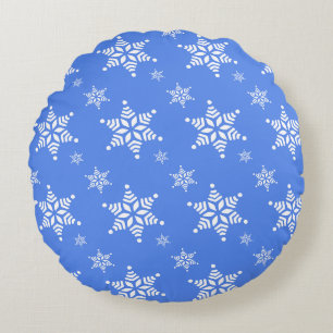 Snöflingemönster, Vita snöflingor, Snö, Blå Rund Kudde