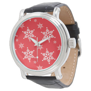 Snöflingemönster, Vita snöflingor, Snö, Röd Armbandsur