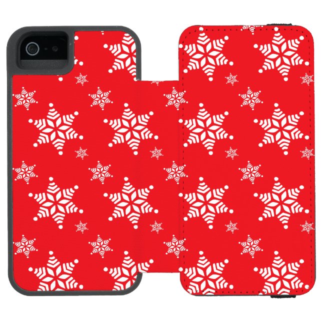 Snöflingemönster, Vita snöflingor, Snö, Röd Incipio iPhone Wallet Skal (Folio Öppen)