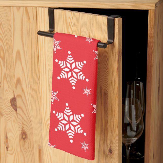Snöflingemönster, Vita snöflingor, Snö, Röd Kökshandduk (Thirds Fold)