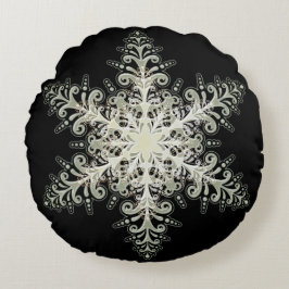 Snöflingis snöre vintervit och svart elegant rund kudde