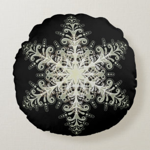 Snöflingis snöre vintervit och svart elegant rund kudde