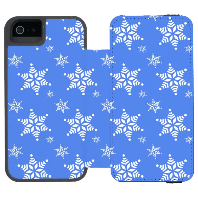 Snöflingmönster, Vita snöflingor, Snö, Blå Incipio iPhone Wallet Skal (Folio Öppen)