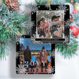 Snöflingor 2-familjens personlig för foto, svart v julgransprydnad keramik