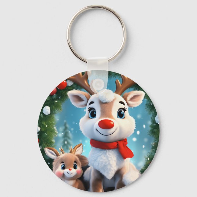 Snöflingor 3D-bakgrund med Puffy Flowers design Nyckelring (Framsida)