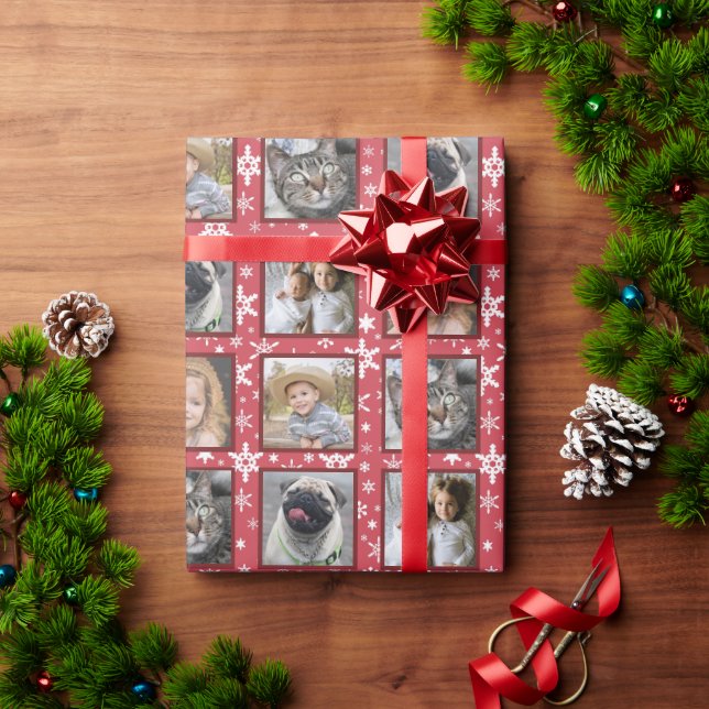 Snöflingor 5 Anpassningsbar Family Photo Collage R Presentpapper (Julgåva)