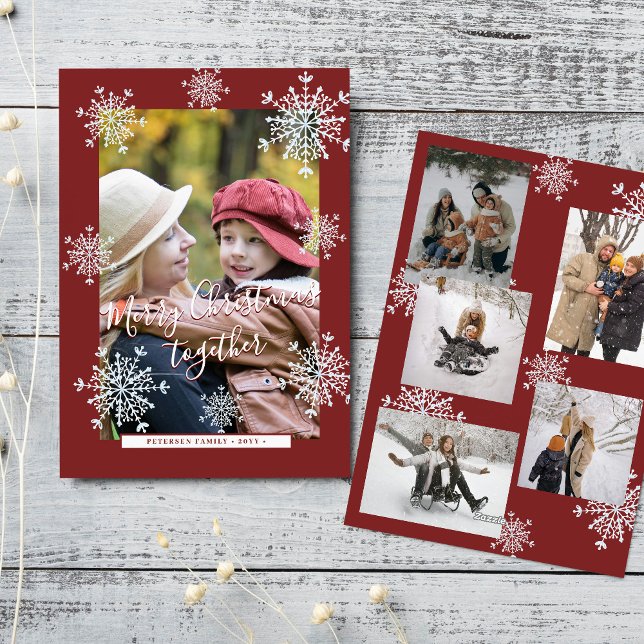 Snöflingor 6 familjefoto collage manus jul julkort (Skapare uppladdad)