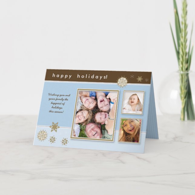 Snöflingor Anpassningsbar Helgdag Card (blått/brun Helgkort (Framsida)