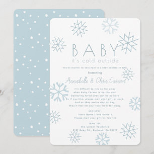 Snöflingor Baby dess Kall Blue Baby Shower med pos Inbjudningar