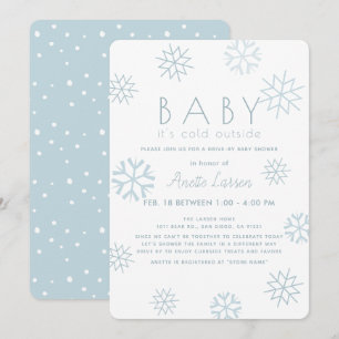 Snöflingor Baby dess Kall Blue Drive by Baby Showe Inbjudningar