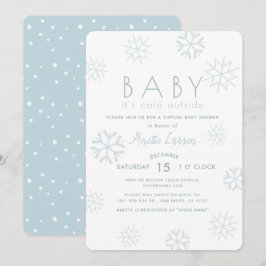 Snöflingor Baby dess Kall Blue Virtuell Baby Showe Inbjudningar