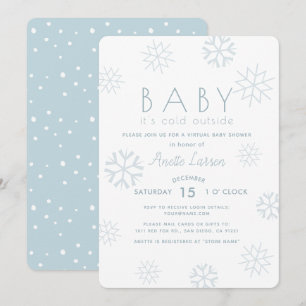 Snöflingor Baby dess Kall Blue Virtuell Baby Showe Inbjudningar