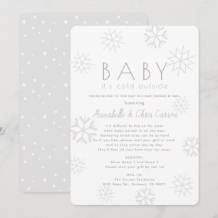 Snöflingor Baby dess Kall Grått Baby Shower med po Inbjudningar