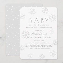 Snöflingor Baby dess Kall Grått Drive by Baby Show Inbjudningar